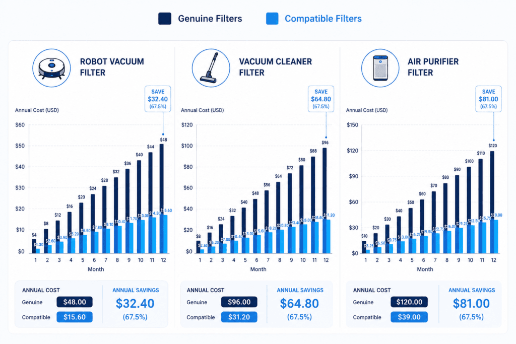 Comparison of annual filter replacement costs between original and compatible filter cartridges