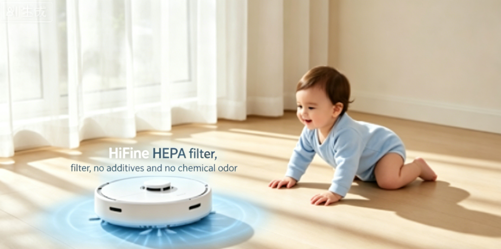 HiFine's HEPA filter media traps particles, preventing babies and toddlers from putting them in their mouths. It contains no added fragrances, just pure filtration.