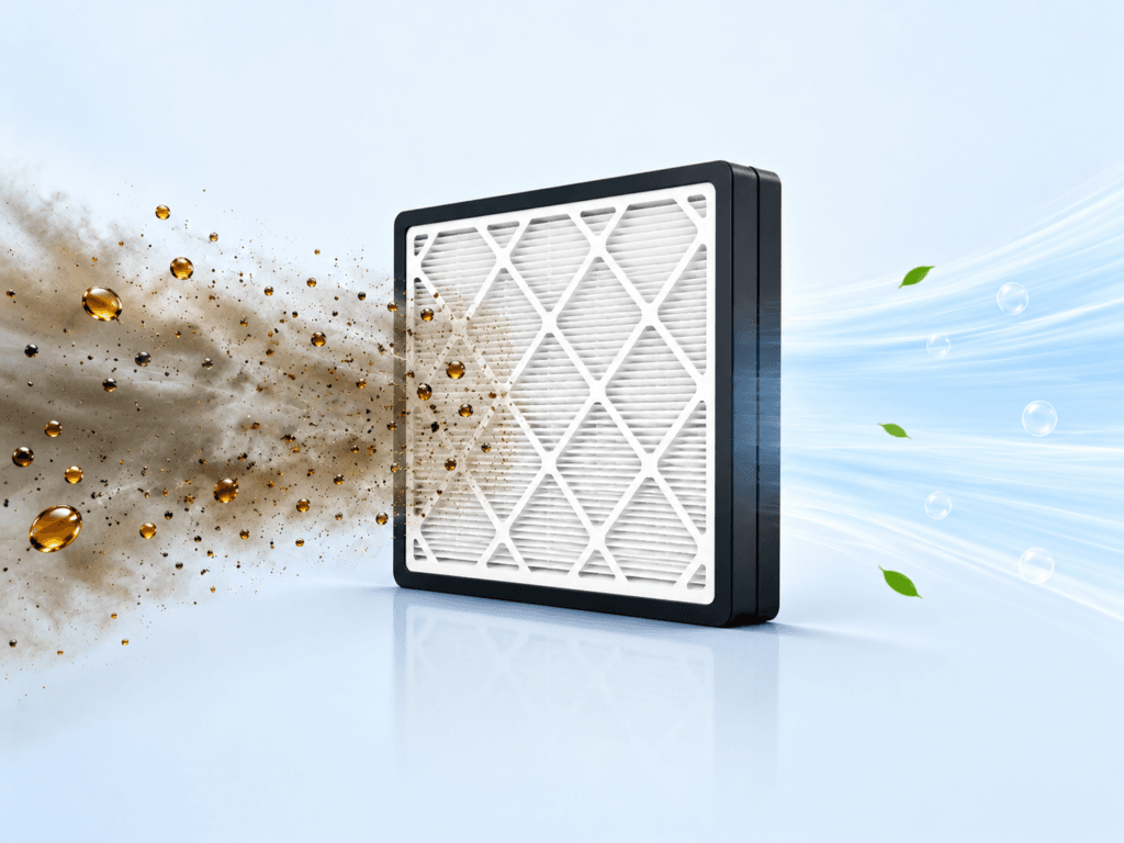 High-efficiency air filters can block most oil stains.