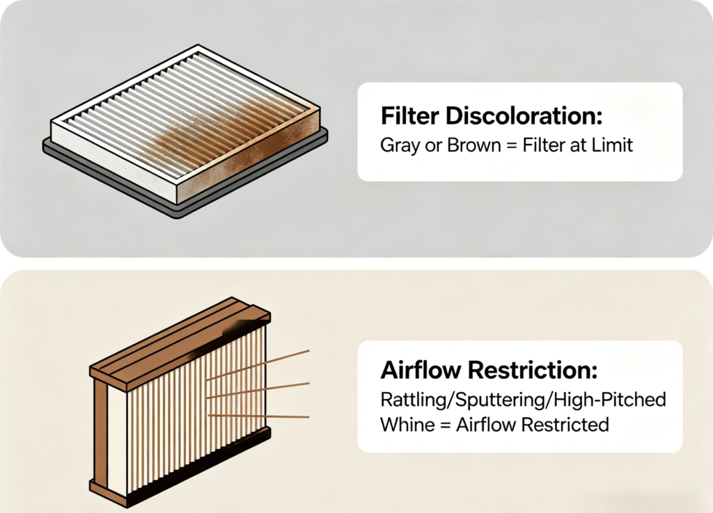 If the filter element turns gray or brown, it indicates that it has reached the end of its service life.