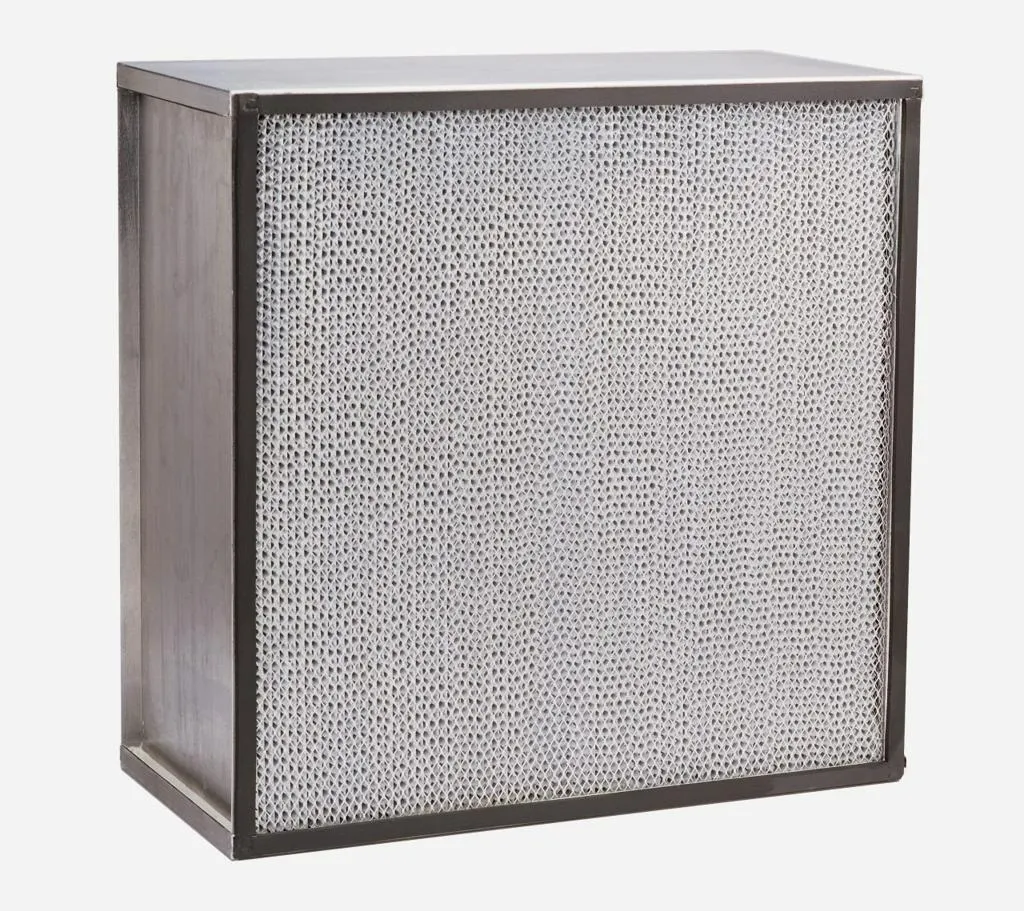 Industrial H14 high-efficiency HEPA panel filter with continuous polyurethane sealing gasket and protective aluminum grids for hospital cleanrooms