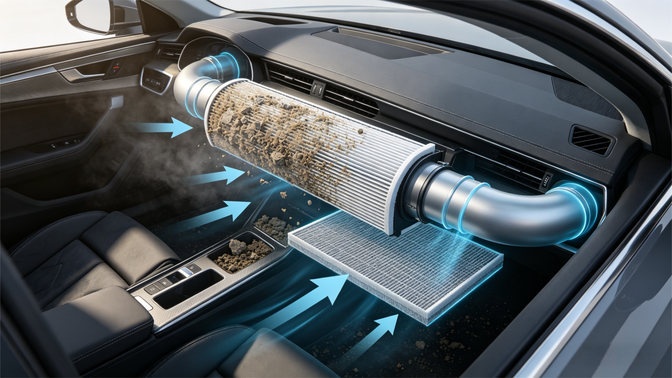 Location of the air filter inside the car
