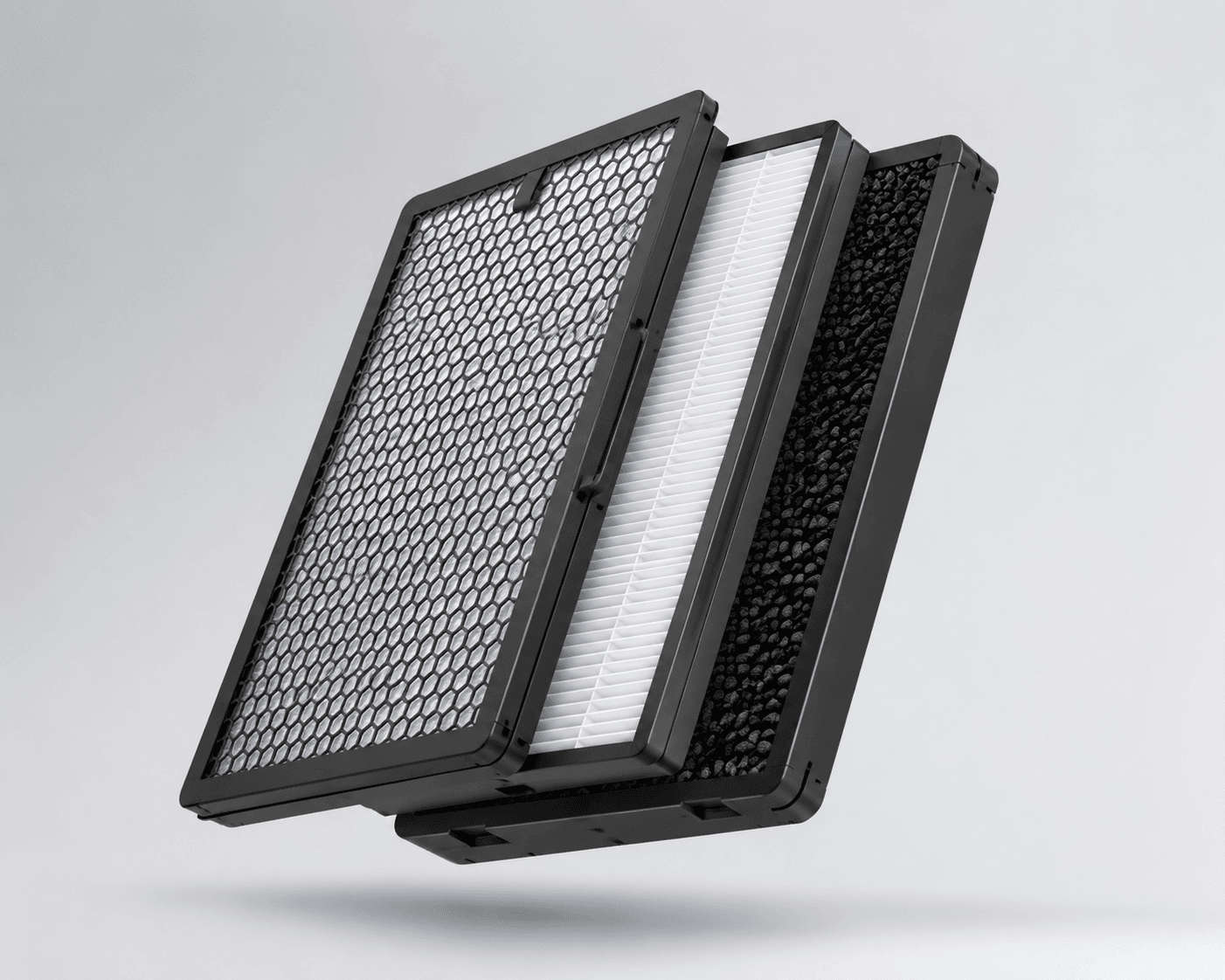 Multi-layer HEPA filter cassette with pre-filter and carbon layers for air purifiers