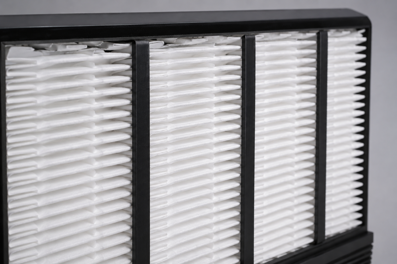 Pleated HEPA filter media structure close-up