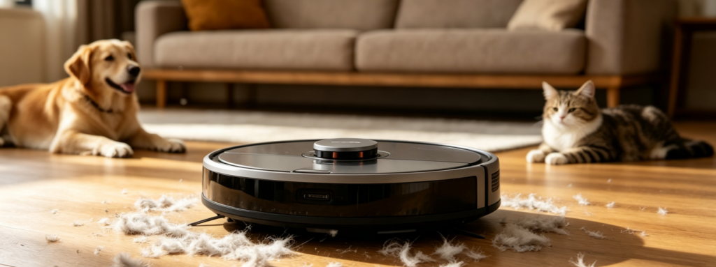 Robotic vacuum cleaner filters pet hair