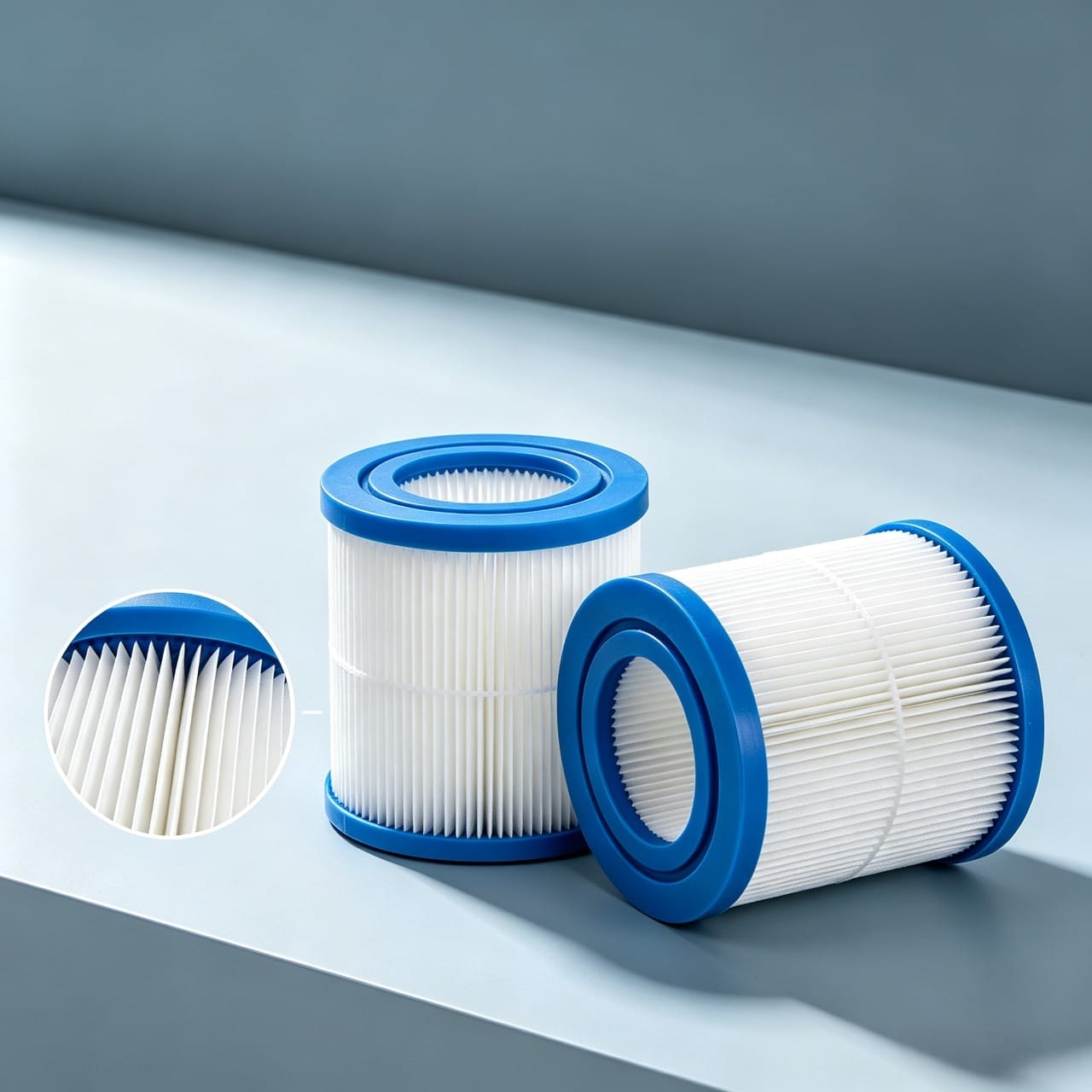 Close-up of pleated HEPA filter media used in vacuum cleaners and home appliances
